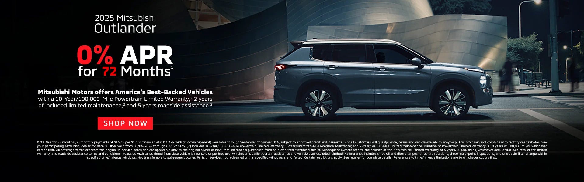 Gray 2025 Mitsubishi Outlander 0% APR offer